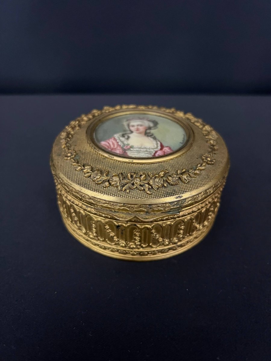 Boîte à bijoux en bronze doré, miniature signée, style Louis XVI-photo-6