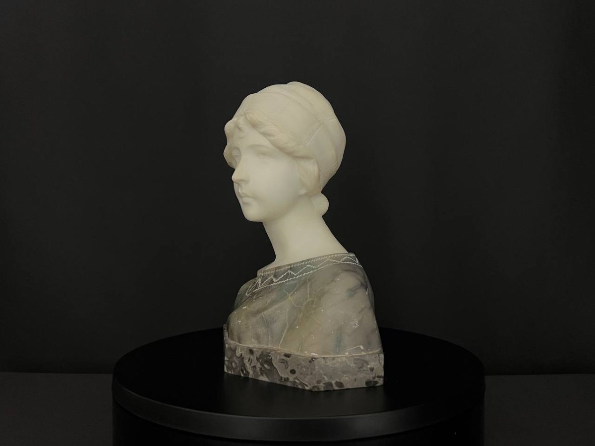 Female Bust In Alabaster And Marble - Art Deco Style-photo-3