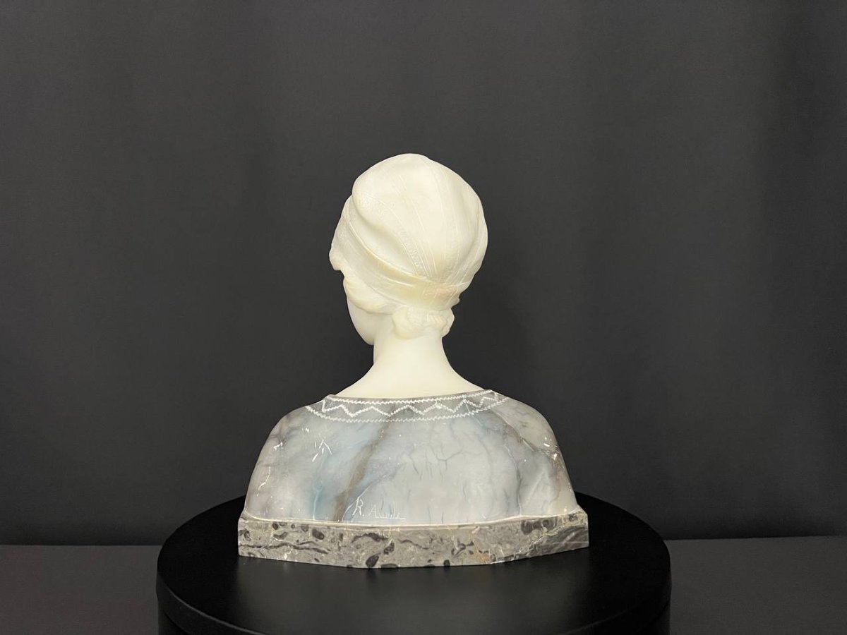 Female Bust In Alabaster And Marble - Art Deco Style-photo-6