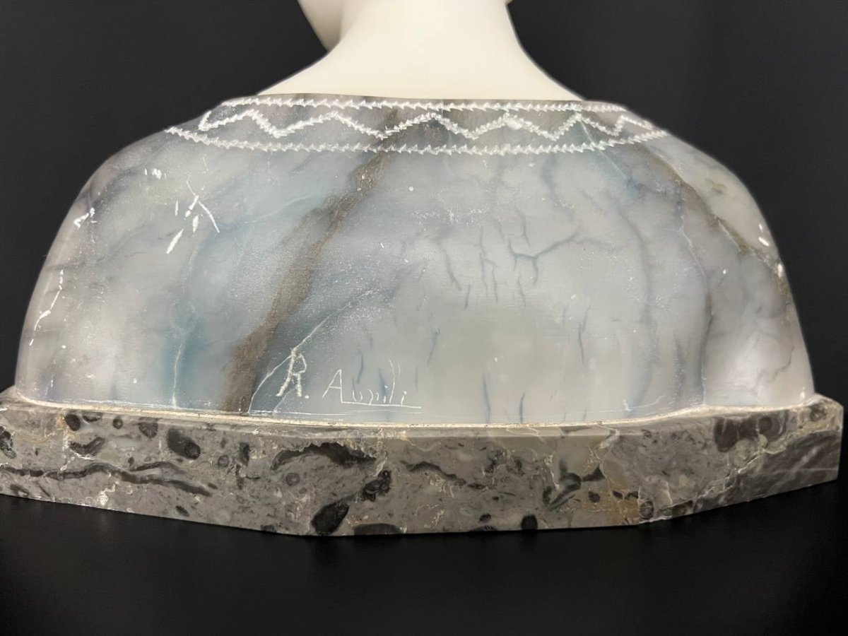 Female Bust In Alabaster And Marble - Art Deco Style-photo-7