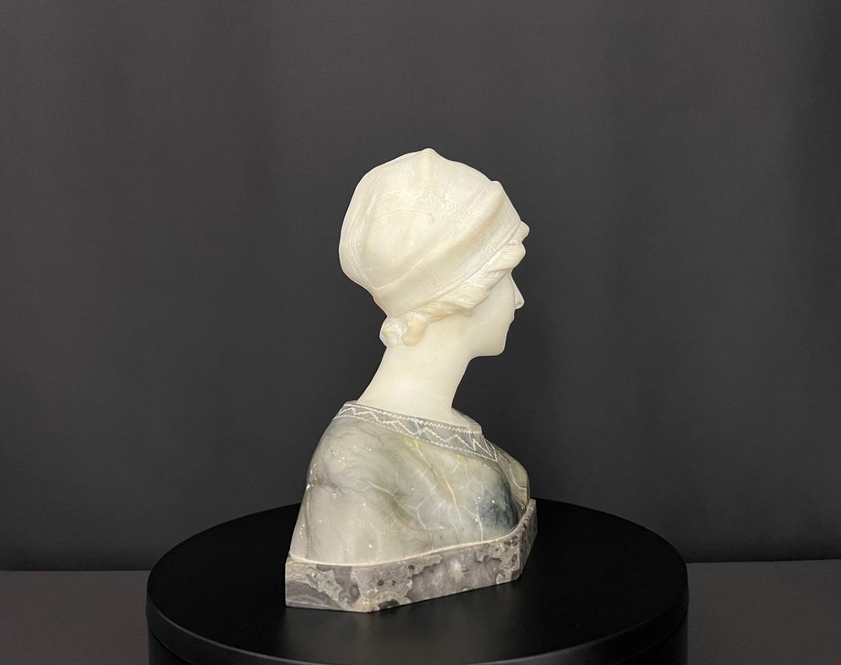 Female Bust In Alabaster And Marble - Art Deco Style-photo-8