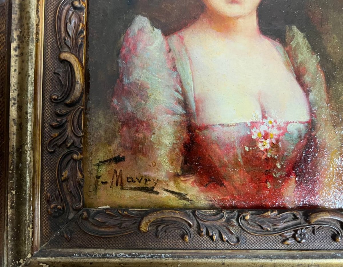 Portrait Of An Elegant Woman, Oil On Panel - François Maury (1861-1933)-photo-3
