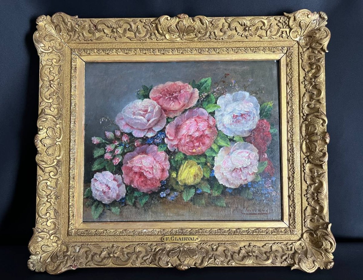 F. Clairval - Bouquet Of Peonies, Oil On Panel-photo-1