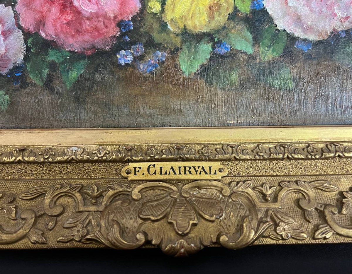 F. Clairval - Bouquet Of Peonies, Oil On Panel-photo-3