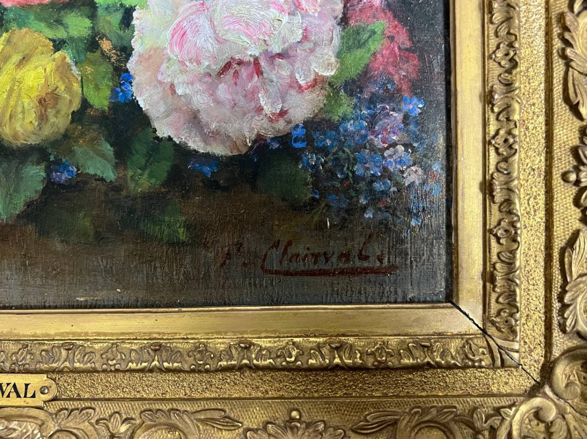 F. Clairval - Bouquet Of Peonies, Oil On Panel-photo-4