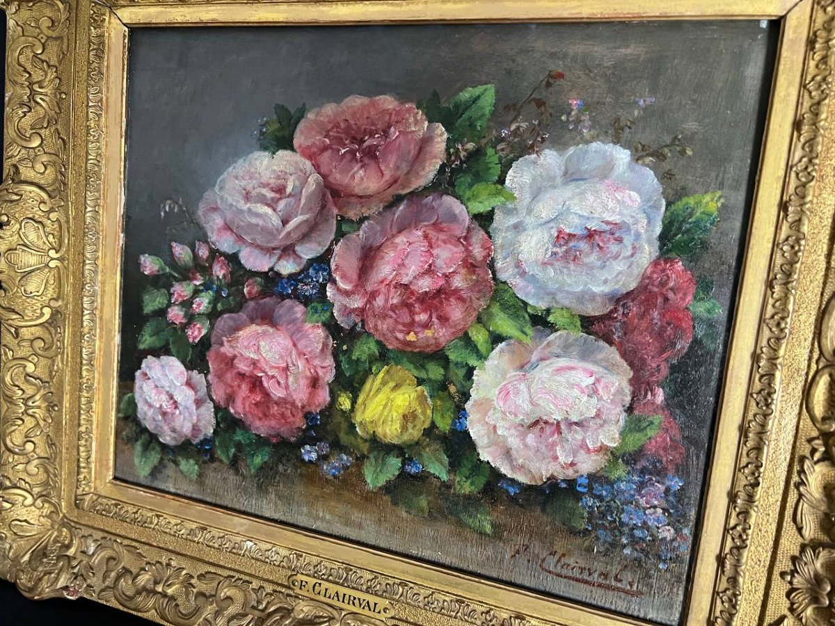 F. Clairval - Bouquet Of Peonies, Oil On Panel-photo-5