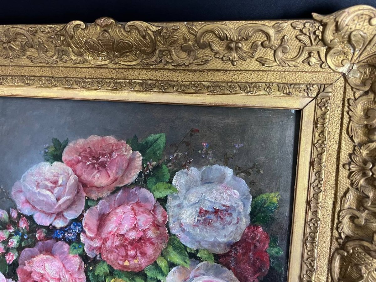 F. Clairval - Bouquet Of Peonies, Oil On Panel-photo-6