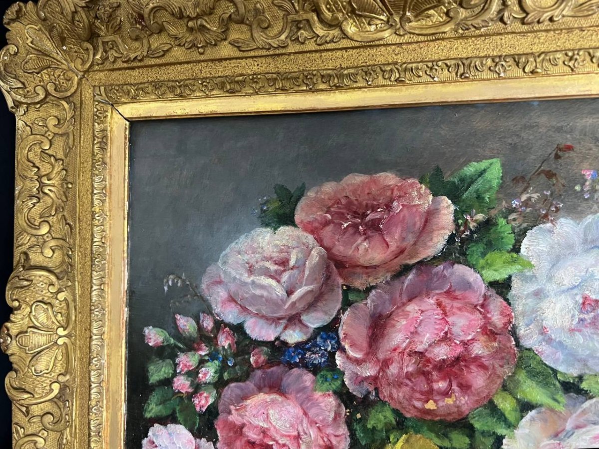 F. Clairval - Bouquet Of Peonies, Oil On Panel-photo-7