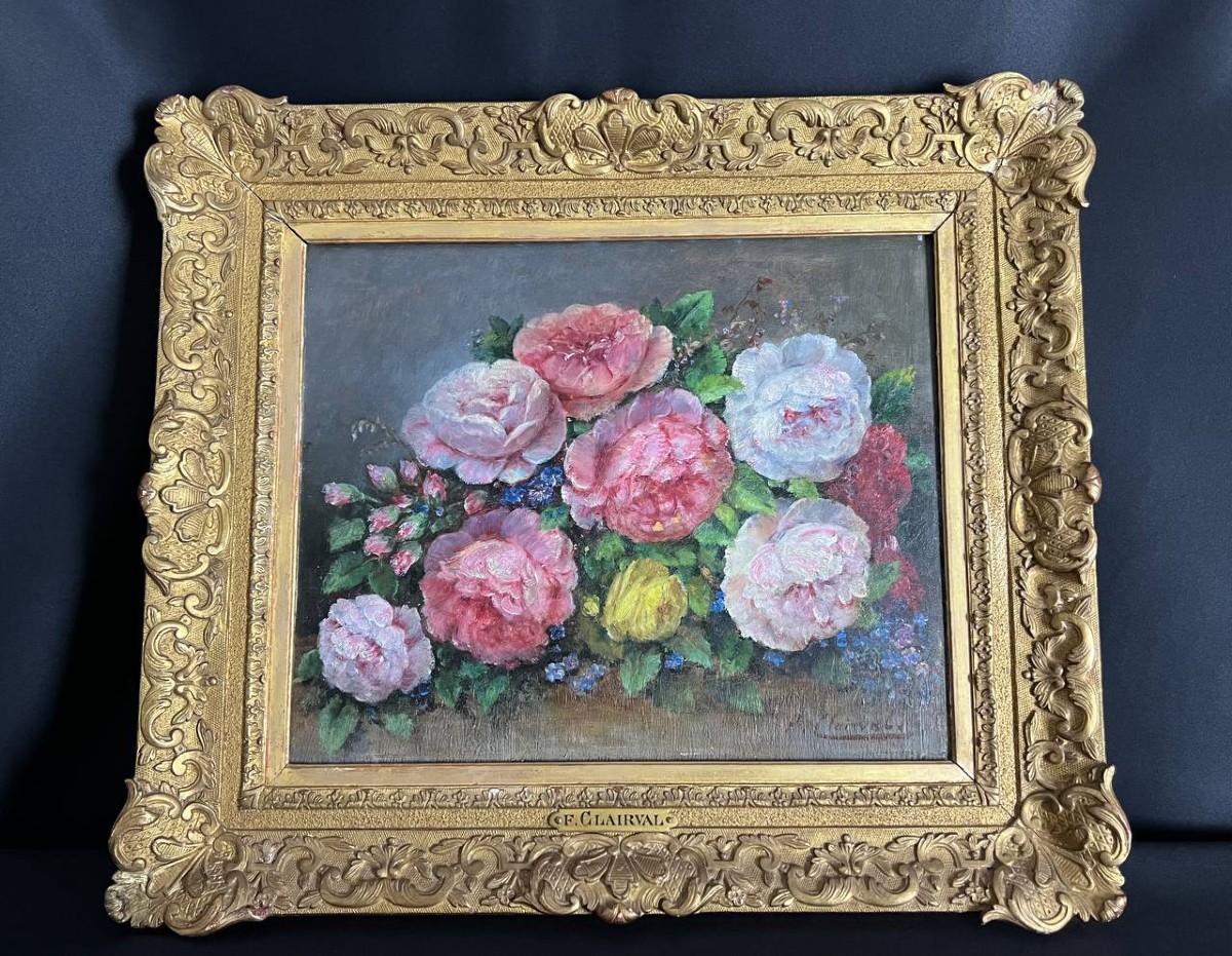 F. Clairval - Bouquet Of Peonies, Oil On Panel