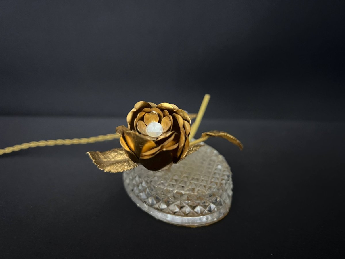 Flower Pink Vintage Mood Lamp, Glass And Gilded Metal-photo-5