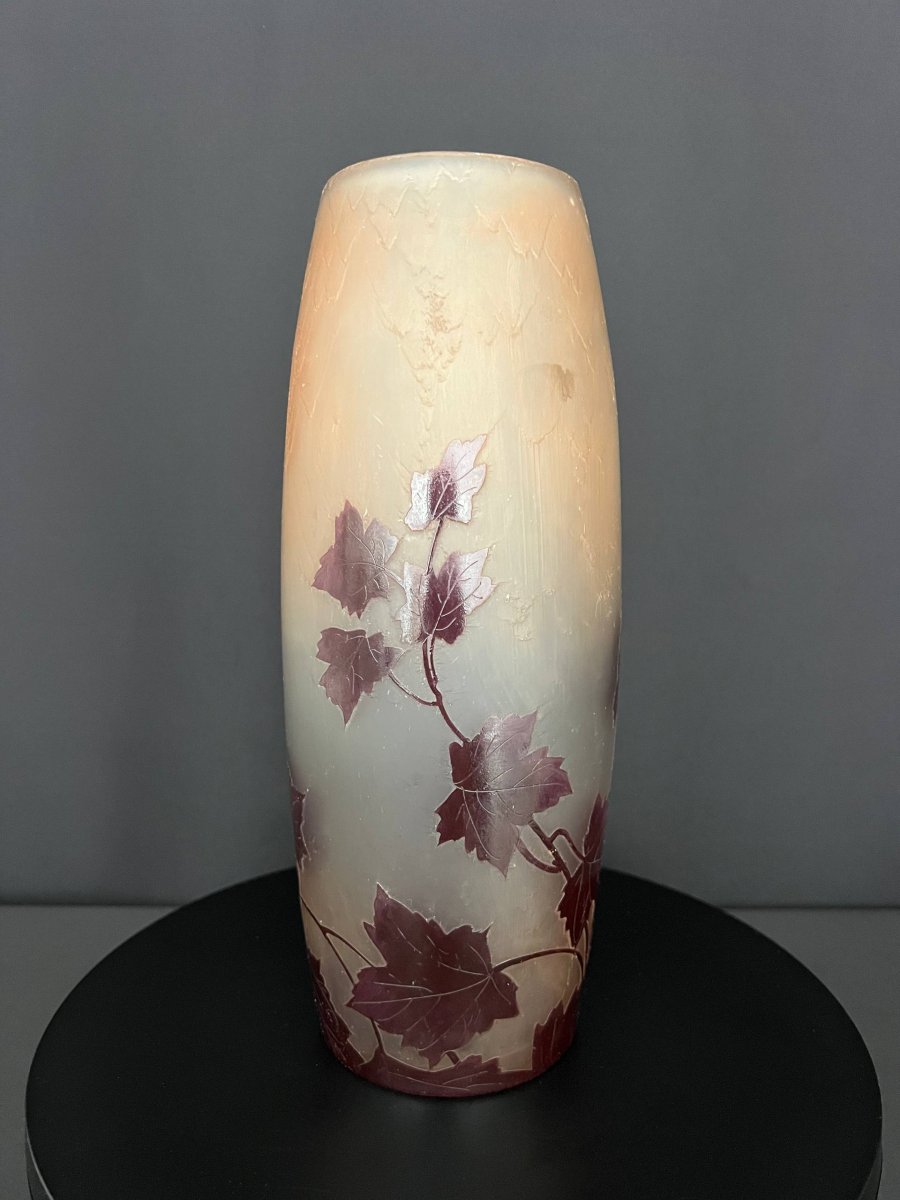 Acid-etched Multi-layered Glass Vase, Foliage Design - Signed Legras-photo-1