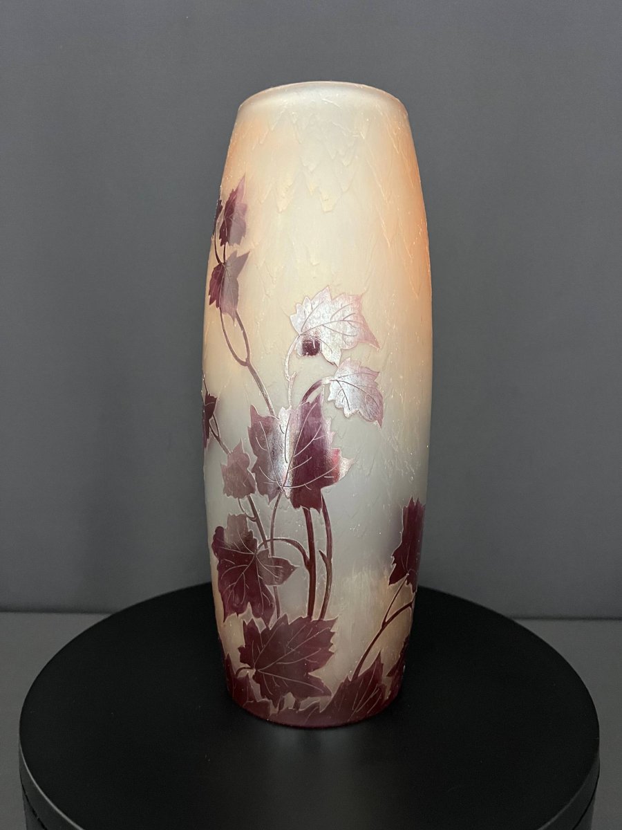 Acid-etched Multi-layered Glass Vase, Foliage Design - Signed Legras-photo-3