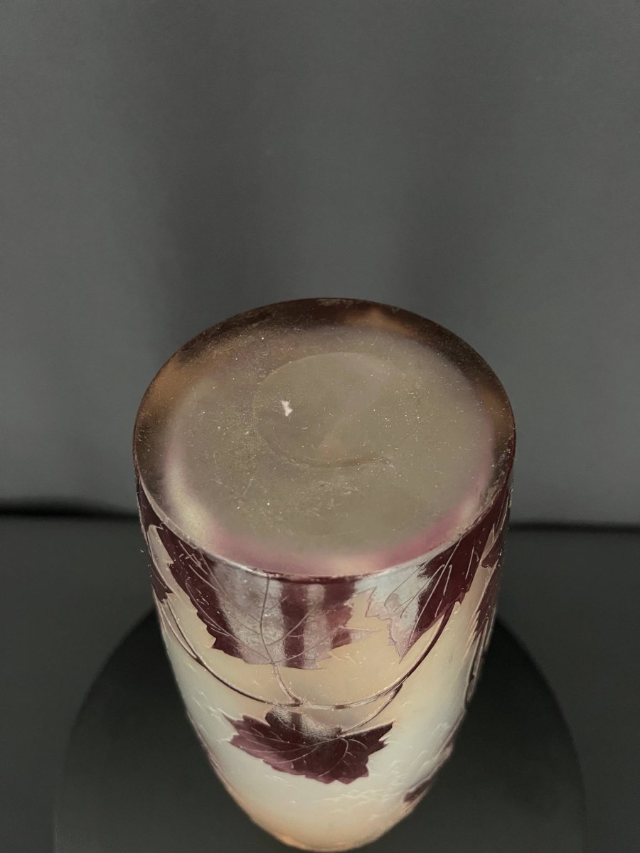 Acid-etched Multi-layered Glass Vase, Foliage Design - Signed Legras-photo-4