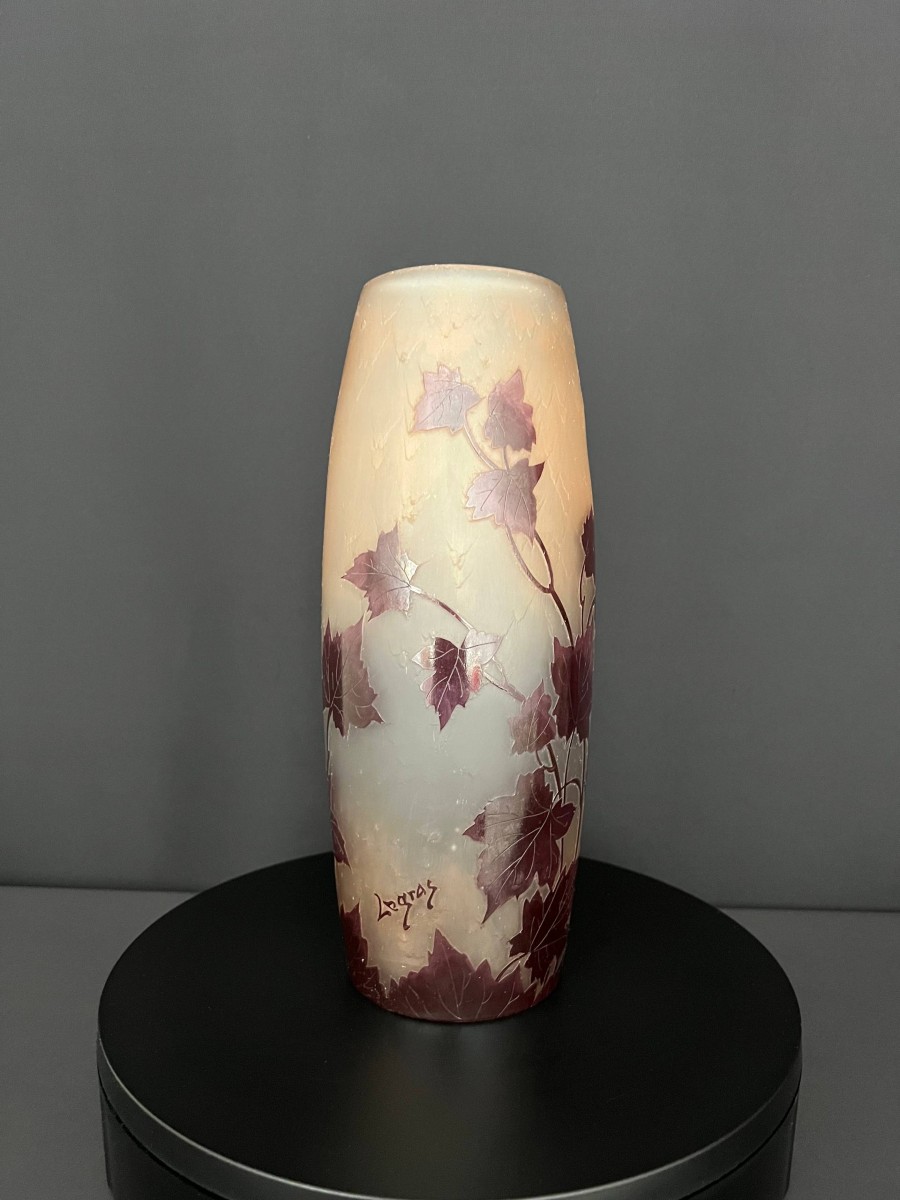 Acid-etched Multi-layered Glass Vase, Foliage Design - Signed Legras