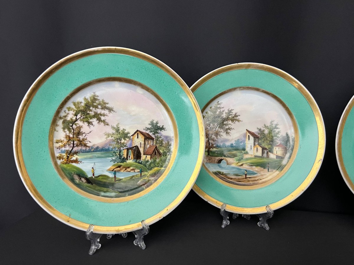 Suite Of Four Porcelain Of Paris Plates Decorated With Landscapes - 19th Century-photo-1