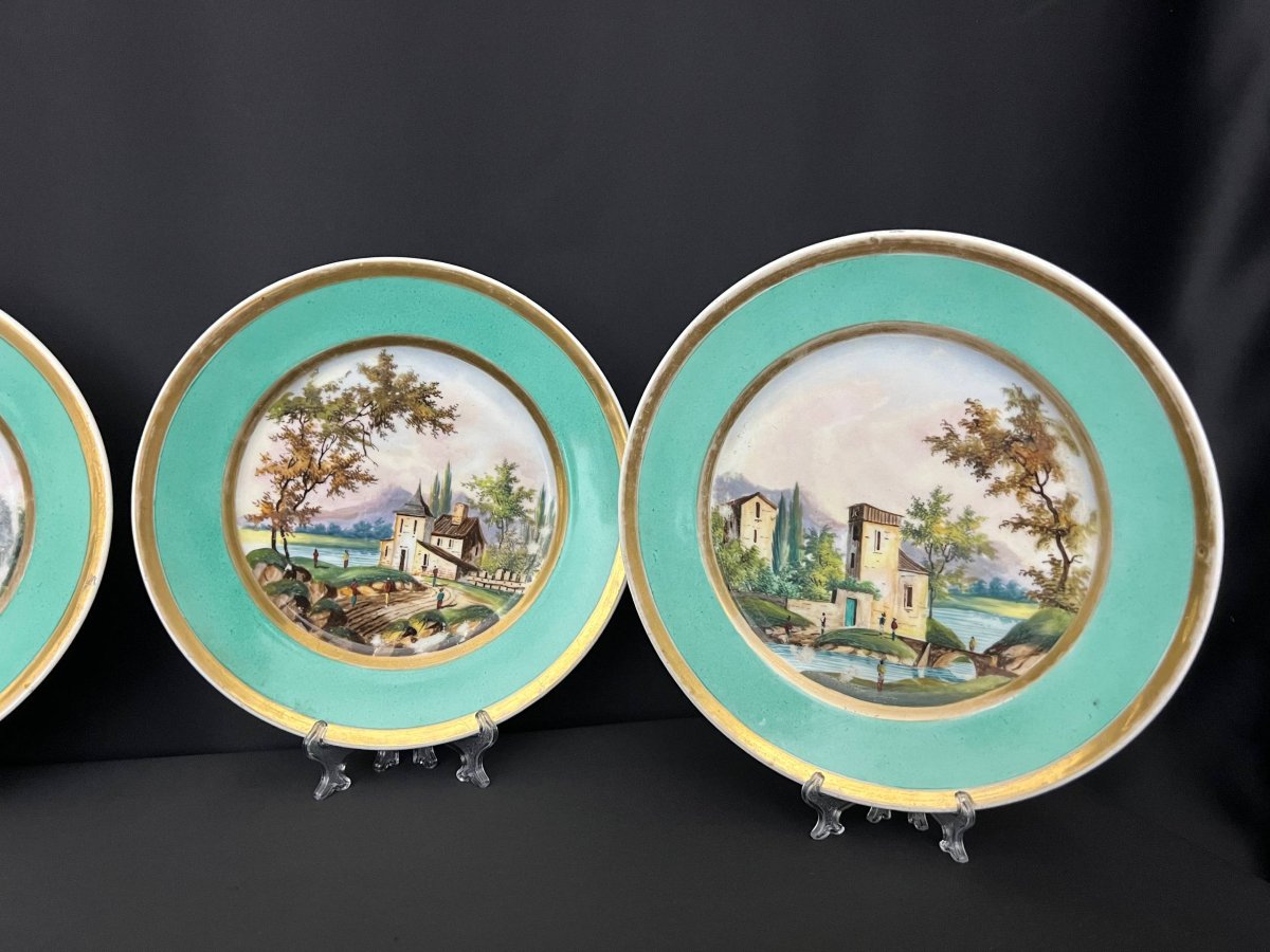 Suite Of Four Porcelain Of Paris Plates Decorated With Landscapes - 19th Century-photo-2