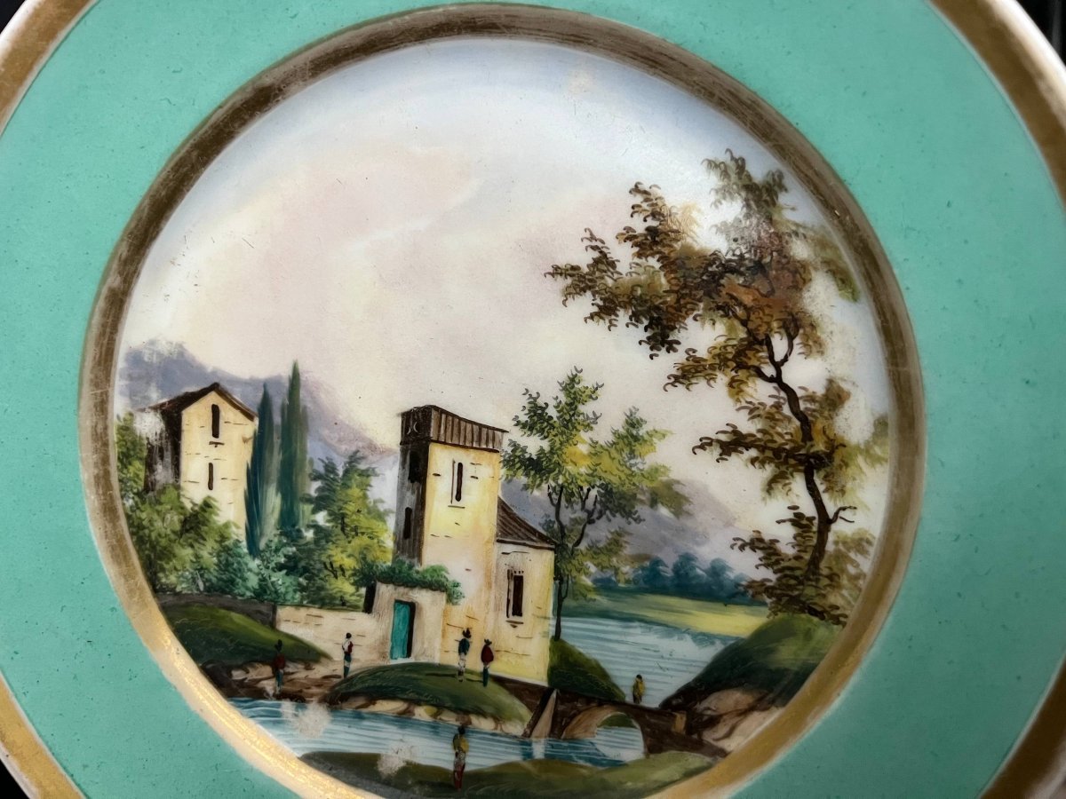 Suite Of Four Porcelain Of Paris Plates Decorated With Landscapes - 19th Century-photo-3