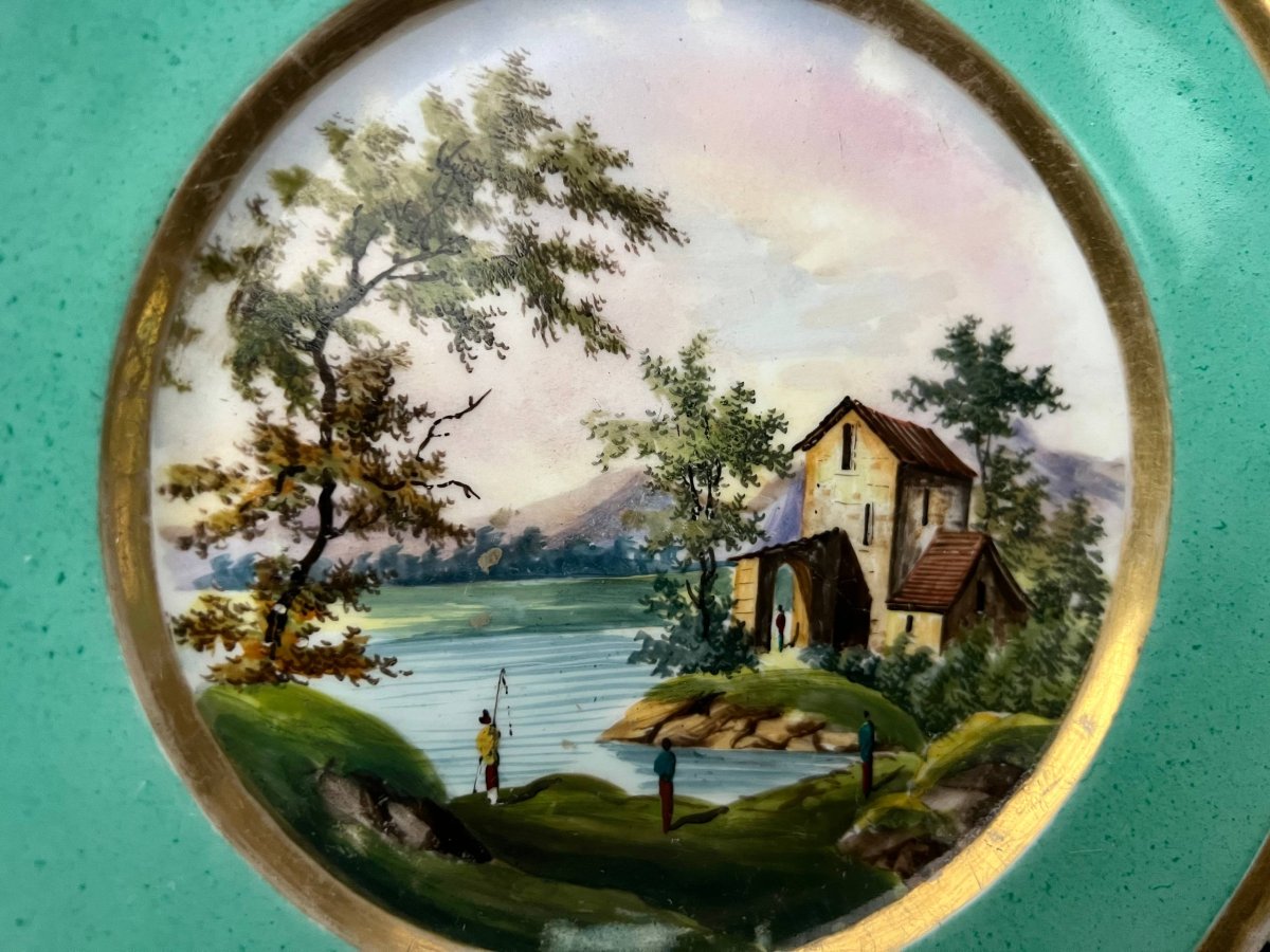 Suite Of Four Porcelain Of Paris Plates Decorated With Landscapes - 19th Century-photo-6