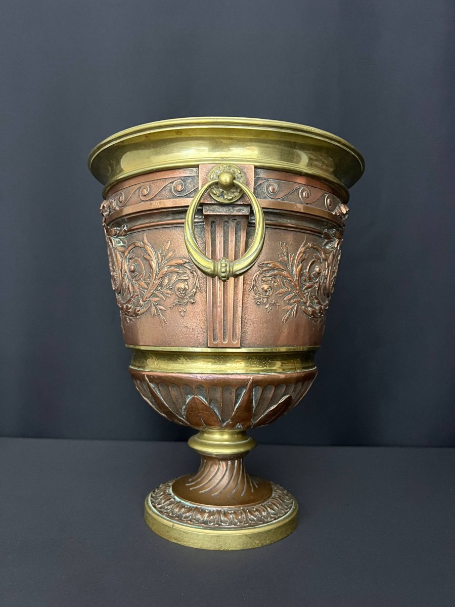 Champagne Bucket In Copper And Chased Bronze, Louis XVI Style - France, Late 19th Century-photo-1