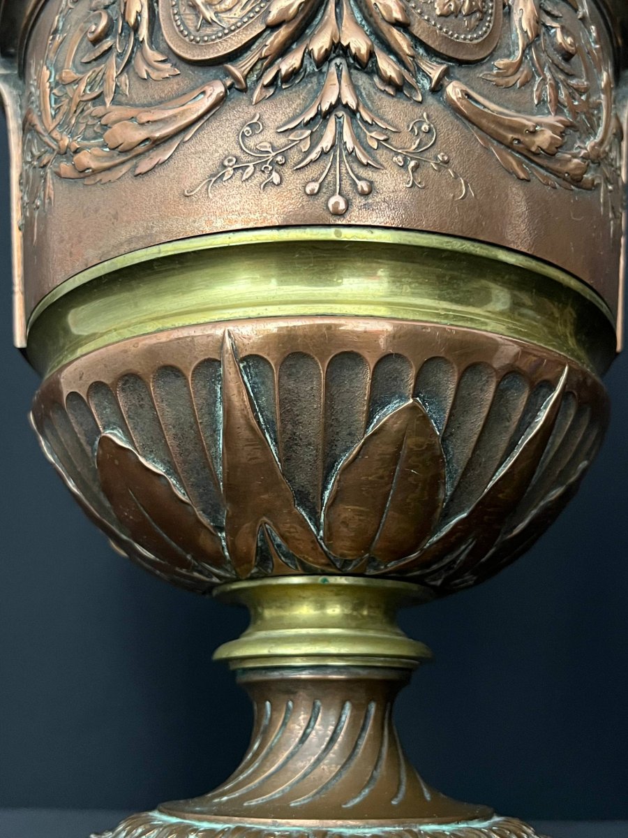 Champagne Bucket In Copper And Chased Bronze, Louis XVI Style - France, Late 19th Century-photo-2