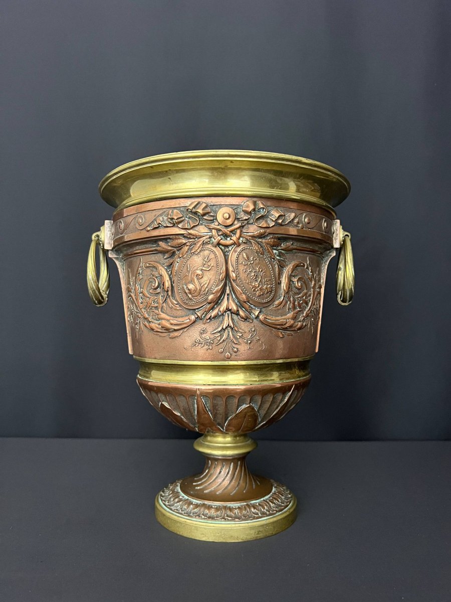 Champagne Bucket In Copper And Chased Bronze, Louis XVI Style - France, Late 19th Century-photo-3