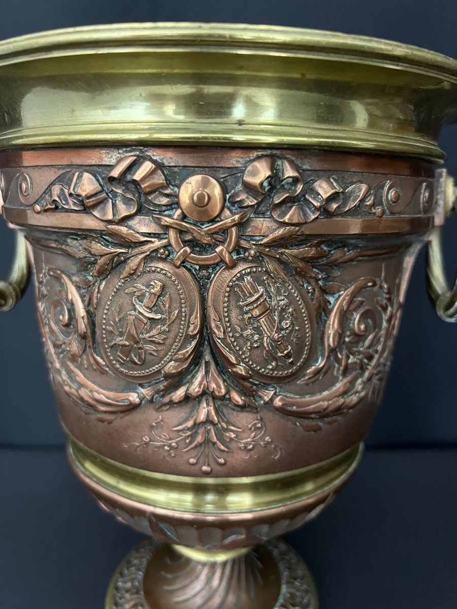 Champagne Bucket In Copper And Chased Bronze, Louis XVI Style - France, Late 19th Century-photo-6