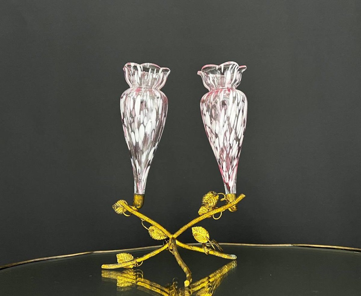 Murano Glass Centerpiece On Gold Frame-photo-2