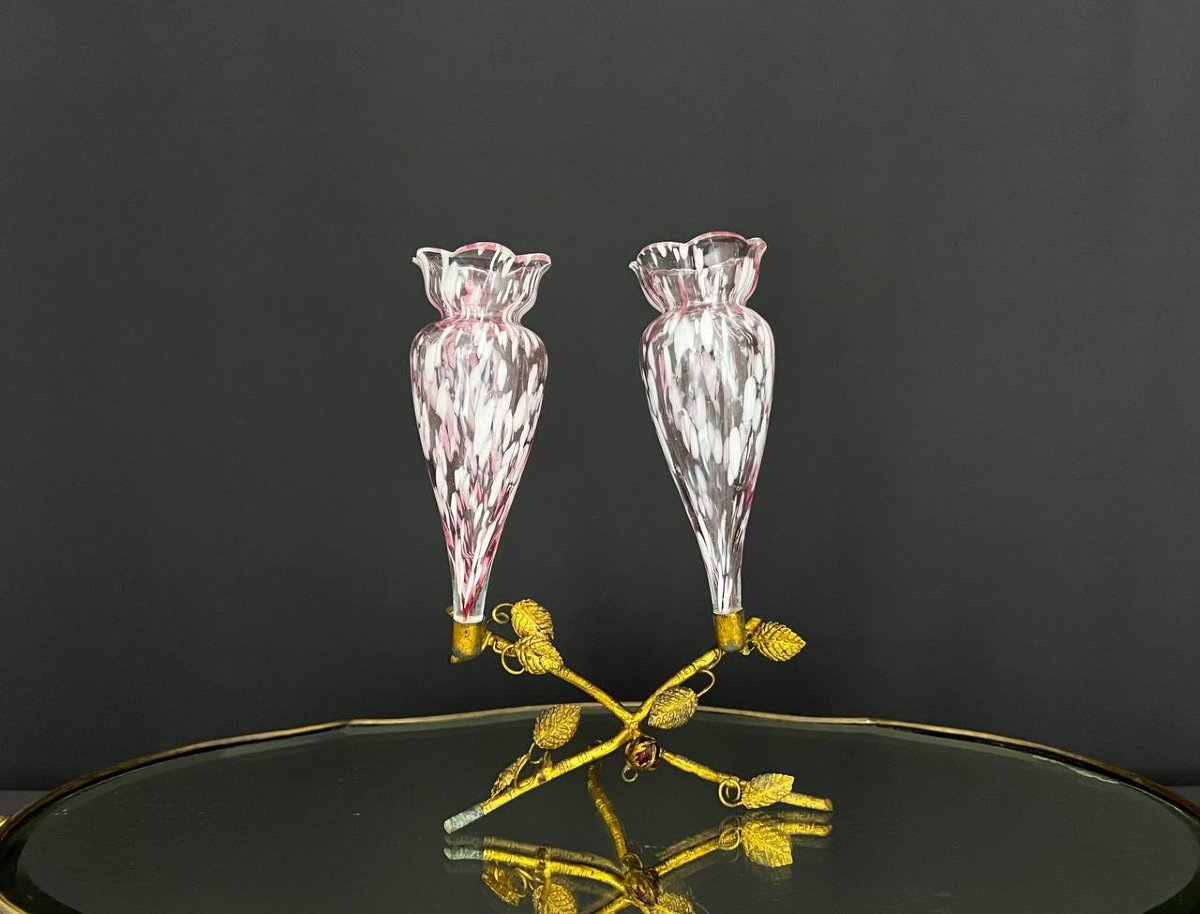 Murano Glass Centerpiece On Gold Frame-photo-3