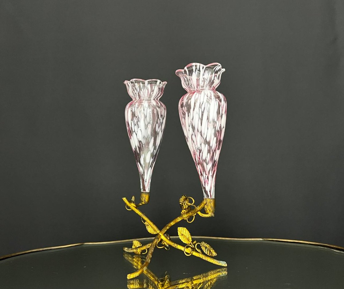 Murano Glass Centerpiece On Gold Frame-photo-1