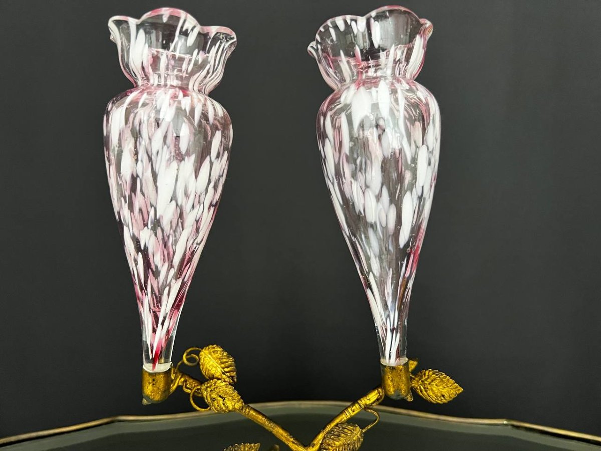 Murano Glass Centerpiece On Gold Frame-photo-3