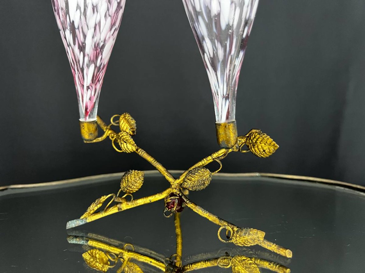 Murano Glass Centerpiece On Gold Frame-photo-5