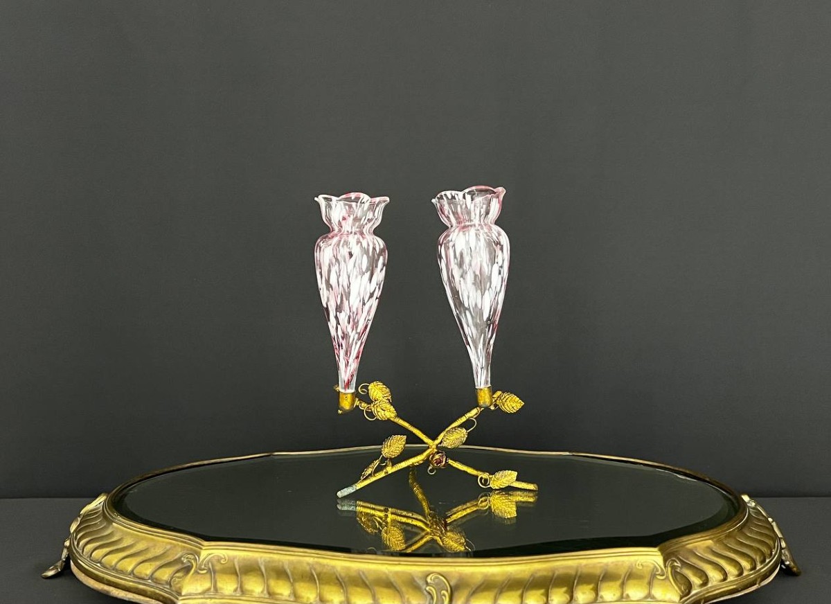 Murano Glass Centerpiece On Gold Frame