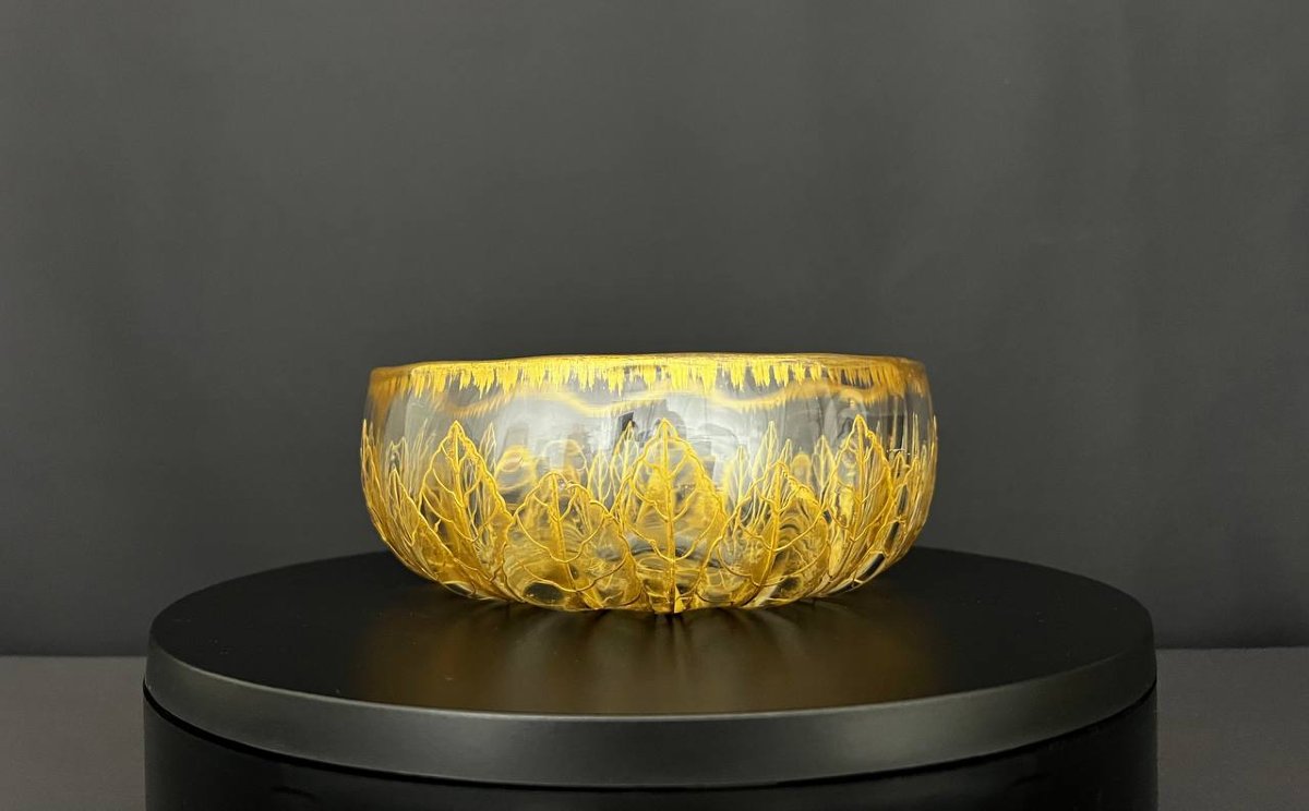 Coupe Art Nouveau en cristal à décor végétal doré en relief-photo-3