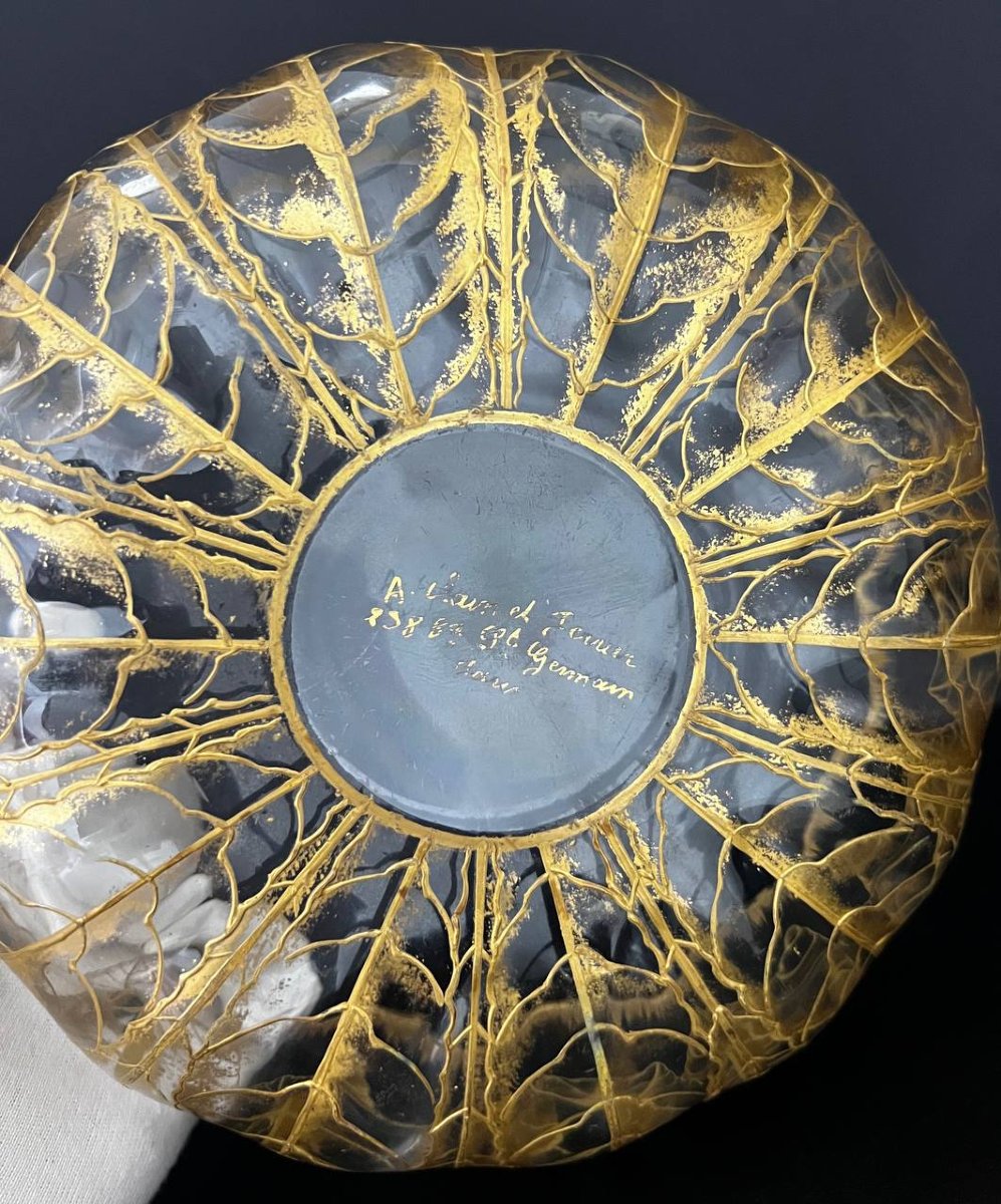 Coupe Art Nouveau en cristal à décor végétal doré en relief-photo-4