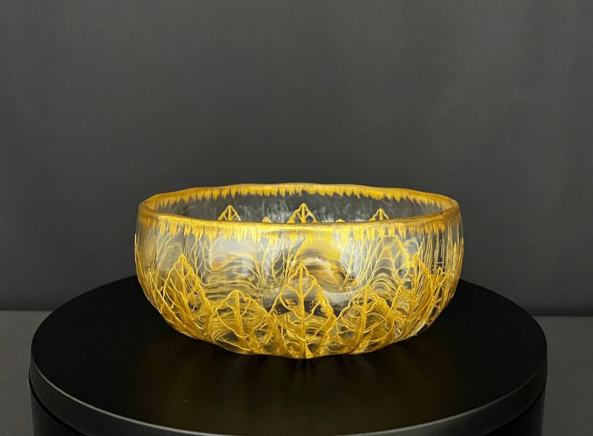 Coupe Art Nouveau en cristal à décor végétal doré en relief-photo-6