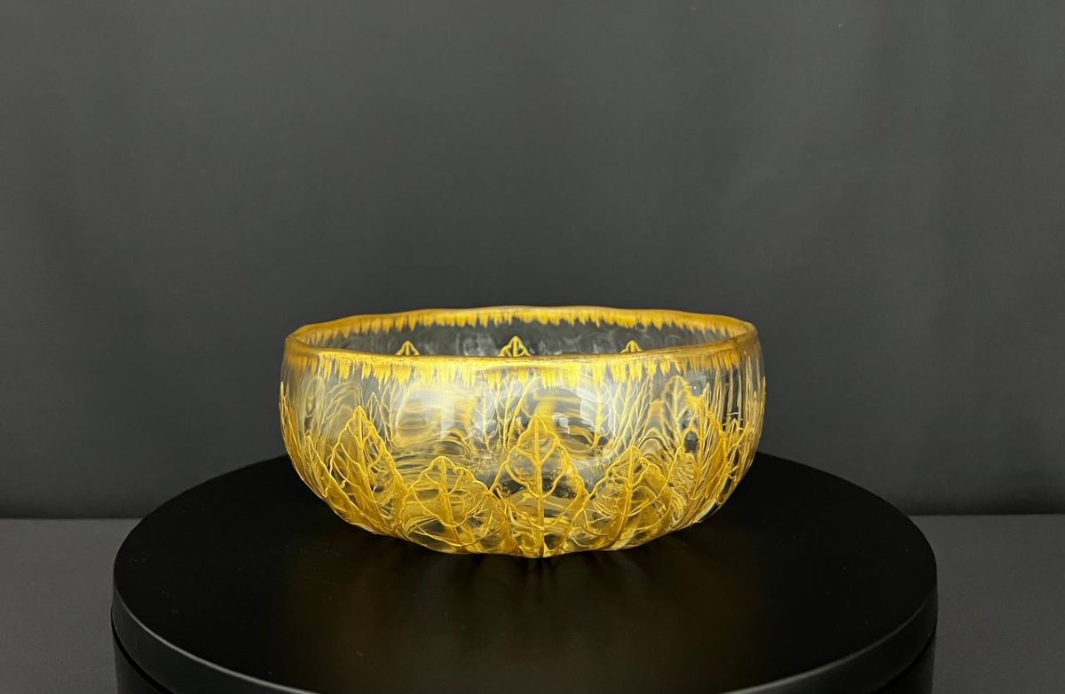 Coupe Art Nouveau en cristal à décor végétal doré en relief-photo-7