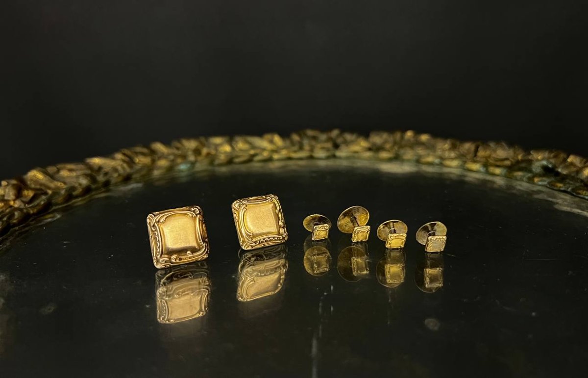 Ensemble boutons de manchette et boutons de plastron anciens-photo-2
