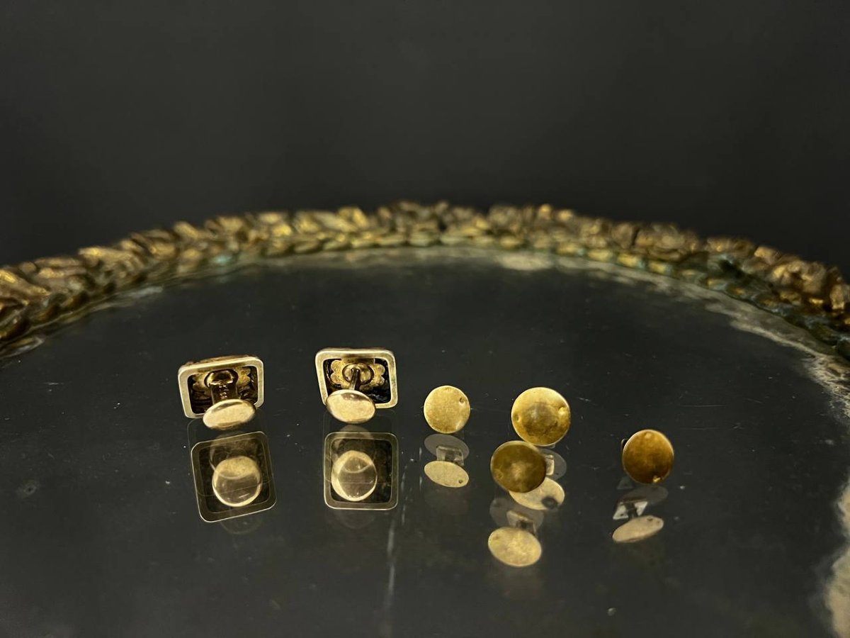 Ensemble boutons de manchette et boutons de plastron anciens-photo-5