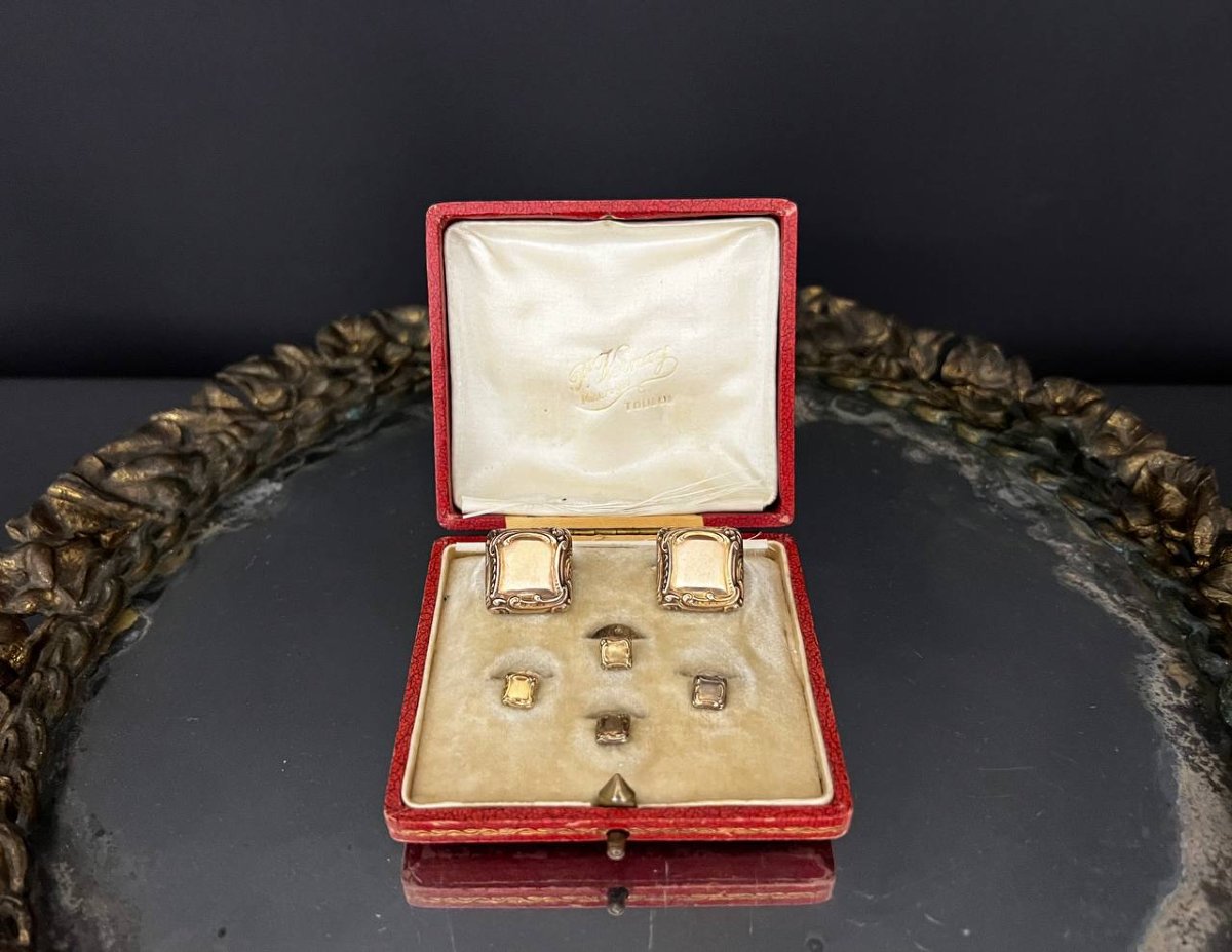 Ensemble boutons de manchette et boutons de plastron anciens-photo-7