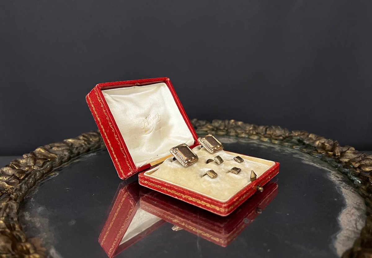 Ensemble boutons de manchette et boutons de plastron anciens-photo-8