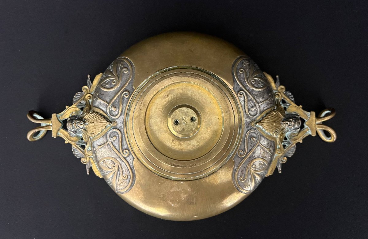 Double Patina Bronze Bowl Signed F. Barbedienne-photo-3