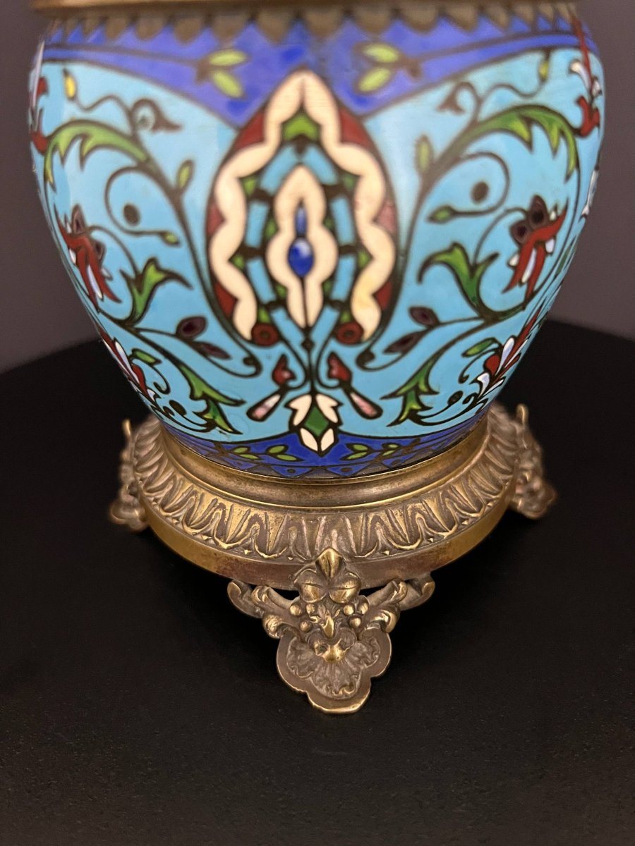 Elegant Bowl In Bronze And Polychrome Cloisonné Enamel-photo-2