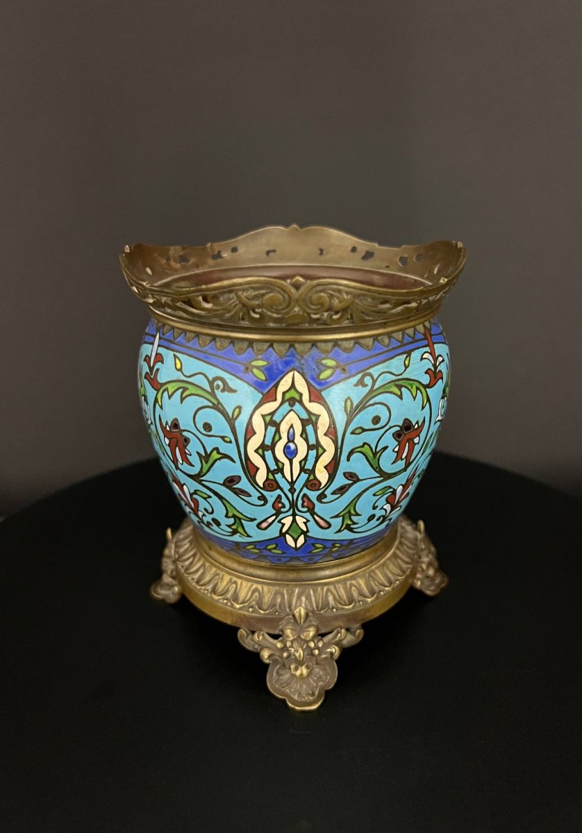 Elegant Bowl In Bronze And Polychrome Cloisonné Enamel-photo-3