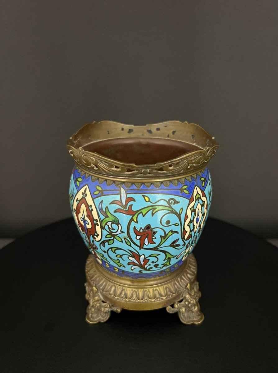 Elegant Bowl In Bronze And Polychrome Cloisonné Enamel-photo-4