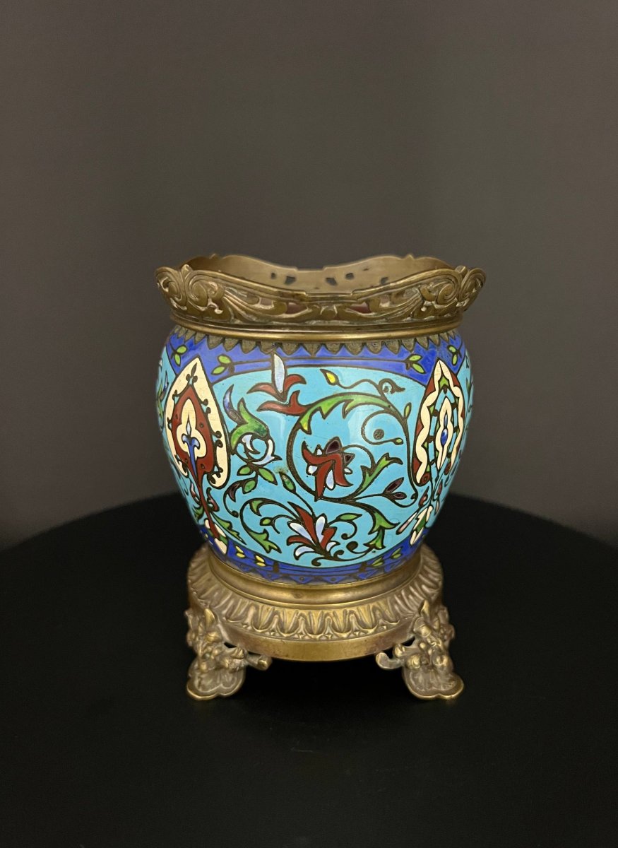 Elegant Bowl In Bronze And Polychrome Cloisonné Enamel