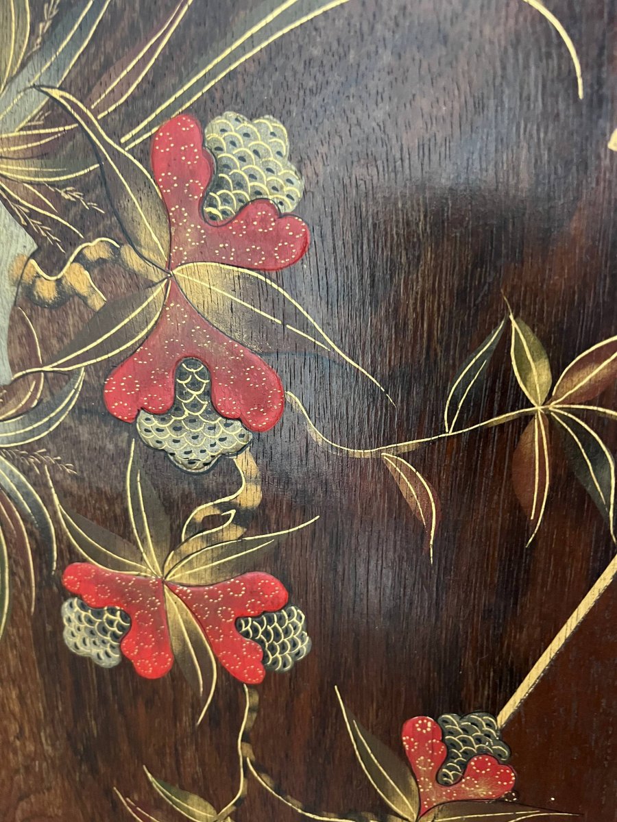 Chinese Two-leaf Folding Screen In Lacquered And Carved Wood-photo-2