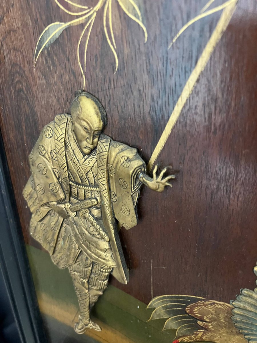 Chinese Two-leaf Folding Screen In Lacquered And Carved Wood-photo-3