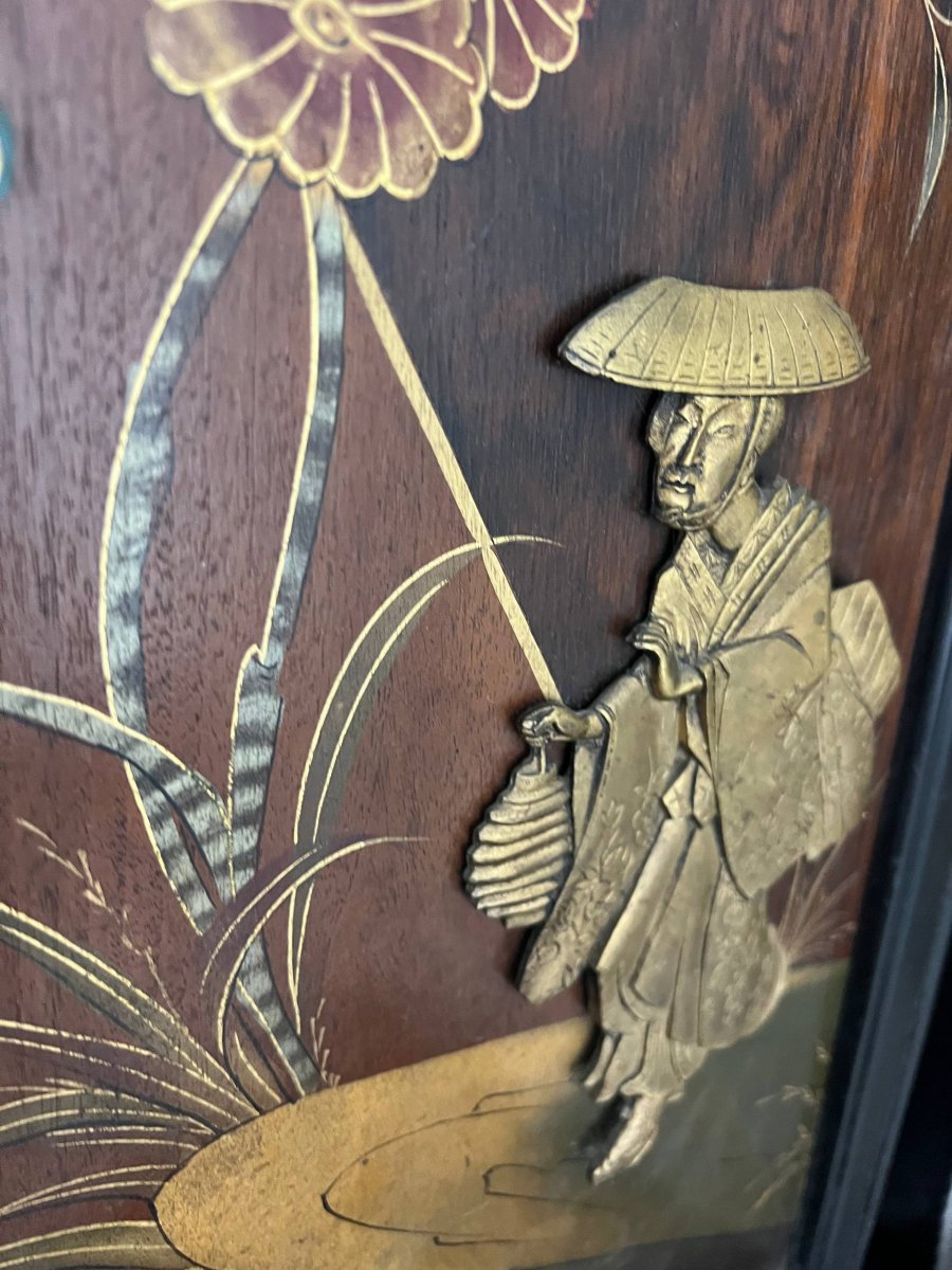 Chinese Two-leaf Folding Screen In Lacquered And Carved Wood-photo-4