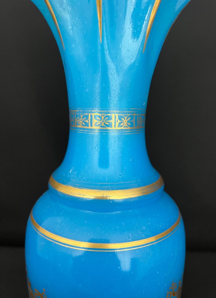 Blue Opaline Glass Vase With Gilded Decoration, Napoleon III Period-photo-2