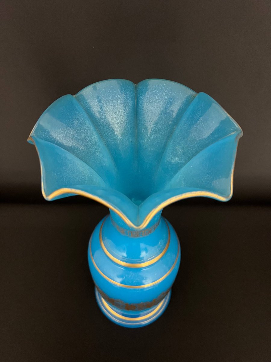 Blue Opaline Glass Vase With Gilded Decoration, Napoleon III Period-photo-3